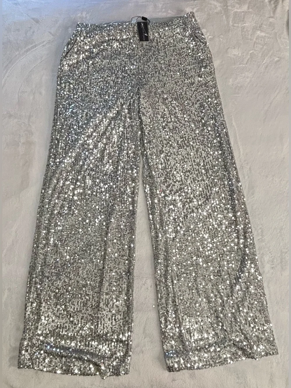 NWT Cable & Gauge Silver Sequin Wide Leg Lined Party Dress Pants Large - Picture 8 of 16
